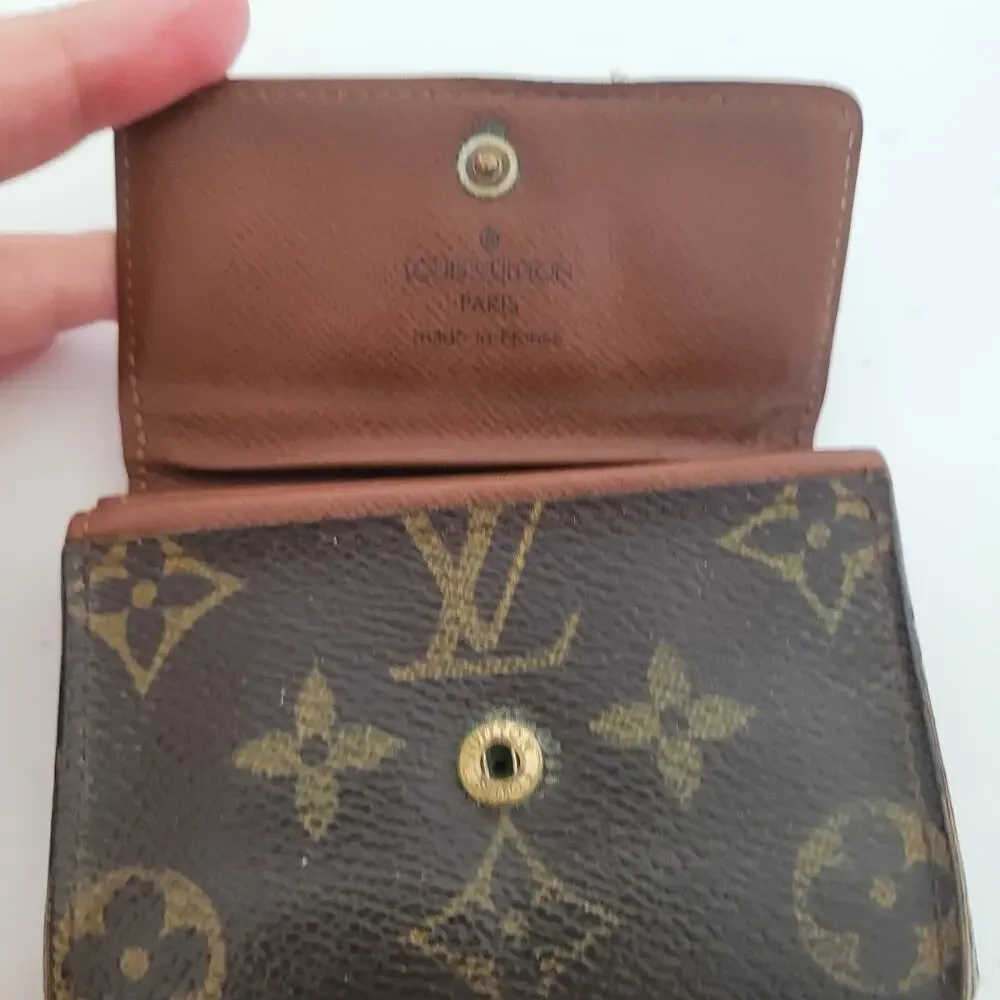 Louis Vuitton LV Micro Brown Folding Monogram Leather Card Wallet Small Authenti
